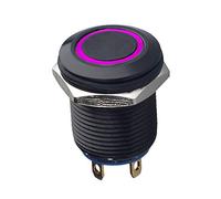 Mintice Caso Negro 12mm con LED Púrpura Luz 2A Botón Pulsador Momentáneo del Interruptor Basculante de Metal Inoxidable Resistente al Agua del Barco del Coche