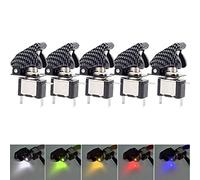Mintice Interruptor Basculante de Palanca Conmutador SPST de 3 Pines 12V 20A para Coche Cubierta Fibra de Carbon Luz Color Azul Rojo Verde Amarillo Blanco