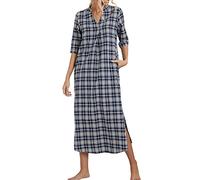 MINTLIMIT Camisón Largo de algodón para Mujer, camisón de Carrera para Mujer, Cuello en V, Manga 3/4, Vestido de Noche de Talla Grande con Botones Bleu XL
