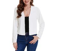 MINTLIMIT Cárdigan corto con lentejuelas para mujer, frente abierto, manga larga, bolero, fino, elegante, brillante, chaqueta bolero, W-blanco, S