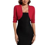 MINTLIMIT Cárdigan corto tipo bolero para mujer, parte delantera abierta, fruncido, manga 3/4, elegante y suave, R-rojo, XL