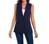 MINTLIMIT Chaleco para mujer, vestido blazer sin mangas para adultos, totalmente forrado, solapa con muescas, bolsillos con solapa, cintura media, negro, azul marino, S = UK 8-10, M = UK 12-14, N-azul