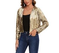 MINTLIMIT Chaqueta de punto con lentejuelas para mujer, corta, con abertura delantera, manga larga, bolero, elegante, con brillo, chaqueta fina, M