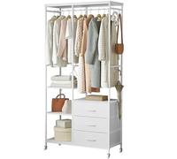 Mintnook Perchero Burro Ropa, Armario de Ropa, Perchero con Cajones, Burro de Ropa Resistente, Ganchos, para Dormitorio, Salón, Entrada, Blanco