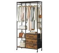 Mintnook Perchero Burro Ropa, Armario de Ropa, Perchero con Cajones, Burro de Ropa Resistente, Ganchos, para Dormitorio, Salón, Entrada, Marrón Rústico