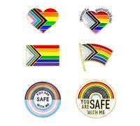 Mintolex Juego de 6 pines de orgullo LGBTQ+ Progress Pride Ally, insignias de bandera con botón de bandera de arco iris, broche esmaltado con texto en inglés "You're Safe with Me Can Be Yourself Free