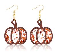 Mintolex Pendientes colgantes de otoño para Acción de Gracias para mujer, diseño de hoja de arce, calabaza, gallinas, pavo, divertidos aretes colgantes de madera acrílica, estilo campestre, vacaciones