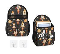 Mintoprints Astronaut - Paquete de 2 bolsas de almacenamiento para colgar en la pared, diseño de cohete planeta, bolsa organizadora con bolsillo, cesta de almacenamiento de tela para cocina y baño