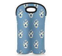 Mintoprints Blue Dog Paw - Bolsa para 2 botellas de neopreno con estampado de patas, bolsa para botellas de vino, bolsa enfriadora de vino para viajes, pícnic, fiesta