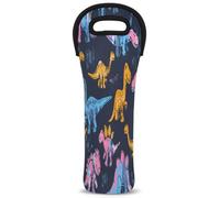 Mintoprints Blue Rosados Amarillo Dinosaurio Bolsa de vino Bolsa de neopreno para 1 botella de vino Bolsa de neopreno Bolsa de transporte Bolsa de vino Soporte para botellas de vino para viajes