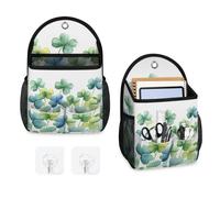 Mintoprints Bolsa de almacenamiento para colgar en la pared con diseño de trébol y hojas de trébol, bolsa organizadora para colgar en la pared del día de San Patricio con bolsillo, cesta organizadora
