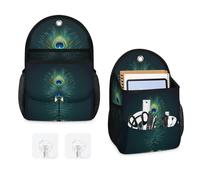 Mintoprints Bolsa de almacenamiento para colgar en la pared, diseño de plumas de pavo real, bolsa organizadora para colgar en la pared con bolsillo, cesta organizadora de tela para baño, cocina