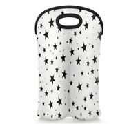 Mintoprints Bolsa de mano con estrellas blancas y negras para 2 botellas, estrella, neopreno, portabotellas de vino, bolsa, bolsa, estuche, vino, bolsa refrigeradora para viajes, picnic, fiesta