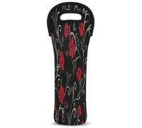 Mintoprints Bolsa de mano de vino de flor retro rojo floral 1 botella nevera de vino de neopreno bolsa de transporte estuche portabotellas de vino para viajes, picnic, fiesta