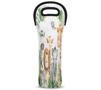 Mintoprints Bolsa de neopreno con diseño de animales de la selva tropical, elefante, jirafa, león, vino, 1 botella, enfriador de vino, bolsa de neopreno para viajes, pícnic, fiesta