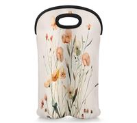 Mintoprints Bolsa de neopreno para 2 botellas de vino con diseño floral de flores silvestres y plantas botánicas, bolsa de neopreno para botellas de vino, bolsa enfriadora de vino para viajes, pícnic