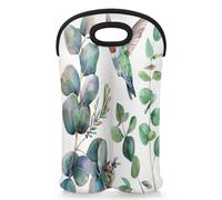 Mintoprints Bolsa de neopreno para 2 botellas de vino de eucalipto verde salvia para 2 botellas, hoja de colibrí, soporte para botellas de vino, bolsa enfriadora de vino para viajes, pícnic, fiesta