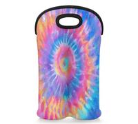 Mintoprints Bolsa de neopreno para 2 botellas de vino de mármol rosa y morado con teñido anudado para botellas de vino, bolsa enfriadora de vino para viajes, pícnic, fiesta