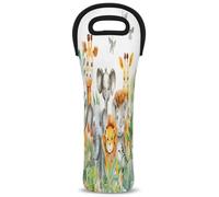 Mintoprints Bolsa de neopreno para botella de vino, diseño de elefante, jirafa, león, 1 botella, para viajes, pícnic, fiesta