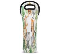 Mintoprints Bolsa de neopreno para botella de vino, diseño de león, elefante, jirafa, hojas de palma, 1 botella, para viajes, pícnic, fiesta