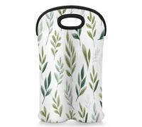 Mintoprints Bolsa de transporte de vino con hojas de salvia para 2 botellas, hoja de eucalipto, neopreno, soporte para botellas de vino, bolsa enfriadora de vino para viajes, picnic, fiesta