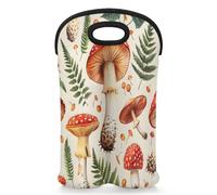 Mintoprints Bolsa de transporte de vino de hongos para 2 botellas, setas, hojas, neopreno, soporte para botellas de vino, bolsa enfriadora de vino para viajes, picnic, fiesta