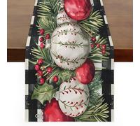 Mintoprints Camino de mesa a cuadros de campanas de Navidad y búfalo para decoración de cocina, comedor, boda, hogar, fiesta, decoración de mesa, 33 x 152 cm