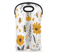 Mintoprints Country Floral Bew - Bolsa para 2 botellas, soporte de neopreno para botellas de vino, bolsa enfriadora de vino para viajes, pícnic, fiesta