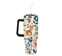 Mintoprints Cute Leopard - Vaso de 1,134.0 g con asa y tapa con pajita, guepardo aislado de acero inoxidable, taza de viaje