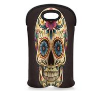 Mintoprints Day Of The Dead - Bolsa para 2 botellas, diseño de calavera de Halloween, neopreno, para botellas de vino, bolsa enfriadora de vino para viajes, pícnic, fiesta