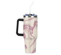 Mintoprints Dinosaur Bones Tyrannosauru - Vaso de 40 onzas con asa y tapa con pajilla, taza de viaje aislada de acero inoxidable