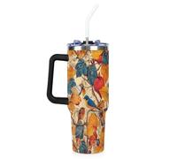 Mintoprints Fall Birds - Vaso de 40 onzas con asa y tapa con pajilla, taza de viaje de acero inoxidable con aislamiento de hoja de arce