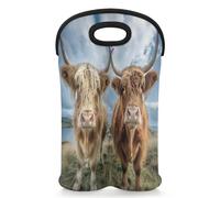 Mintoprints Funny Highland Cow - Bolsa de neopreno para 2 botellas, soporte para botellas de vino, bolsa enfriadora de vino para viajes, pícnic, fiesta