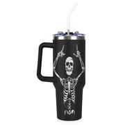 Mintoprints Funny Skull Bones Skeleton - Vaso de 40 onzas con asa y tapa con pajilla, taza de viaje aislada de acero inoxidable