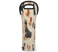 Mintoprints Lindo perro divertido animal cachorro perro portador de vino bolsa de mano 1 botella de neopreno vino bolsa de transporte bolsa portabotellas de vino para viajes, picnic, fiesta