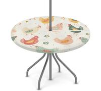Mintoprints Mantel redondo de gallo para exteriores con agujero para paraguas redondo patio pollo protector de mesa mantel elástico con cremallera para picnic, patio, fiesta 91 cm - 112 cm