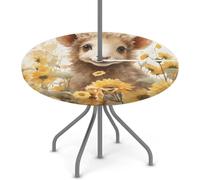 Mintoprints Mantel redondo de girasol de oveja con agujero para paraguas, mantel elástico personalizado, impermeable, protector redondo con cremallera, 115 cm a 142 cm, mantel de exterior para patio
