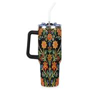 Mintoprints Mexican Fiesta - Vaso de 1,134.0 g con asa y tapa con pajilla, taza de viaje de acero inoxidable con aislamiento de flores mexicanas