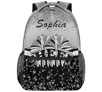 Mintoprints Mochila de animadora personalizada para animadoras, mochila de hombro divertida personalizada para mujeres, purpurina plateada, 11.4"x6.9"x16", Mochilas