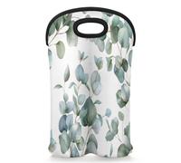 Mintoprints Nuestra hoja de eucalipto Bolsa de mano para 2 botellas de hojas Neopreno Portabotellas de vino Bolsa de transporte Bolsa de refrigeración de vino para viajes, picnic, fiesta