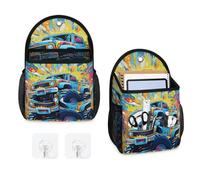 Mintoprints Paquete de 2 bolsas de almacenamiento para colgar en la pared con diseño de camión monstruo de acuarela, bolsa organizadora con bolsillo, cesta de almacenamiento de tela para cocina y baño