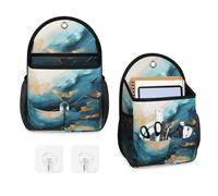 Mintoprints Paquete de 2 bolsas de almacenamiento para colgar en la pared con diseño de ondas de mármol verde azulado y dorado con bolsillo, cesta de almacenamiento de tela para organizar la cocina y