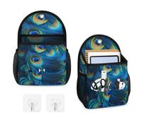 Mintoprints Paquete de 2 bolsas de almacenamiento para colgar en la pared con diseño de plumas de pavo real, color verde y azul con bolsillo, cesta de almacenamiento de tela para organizar la cocina y