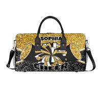 Mintoprints Personalizado Cheer Bag para animadoras Custom Sport Duffel Bag Gym Bag Travel Duffle Bag Alojamiento Weekender Bag, dorado, 17.4"x8.3"x9.5", porristas