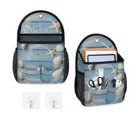 Mintoprints Seashell - Paquete de 2 bolsas de almacenamiento para colgar en la pared, bolsa organizadora colgante de estrella de mar con bolsillo, cesta de almacenamiento de tela para cocina y baño