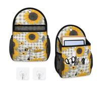 Mintoprints Spring Bee - Paquete de 2 bolsas de almacenamiento para colgar en la pared, diseño de panal de abeja amarillo, girasol, bolsa organizadora con bolsillo, cesta de almacenamiento de tela