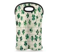 Mintoprints St Patricks Day Bolsa de vino para 2 Botellas Trébol Buffalo a cuadros Neopreno Portabotellas de vino Bolsa Neopreno Bolsa Nevera de Vino para Viajes, Picnic, Fiesta