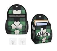 Mintoprints St. Patrick's Day Clover, paquete de 2 bolsas de almacenamiento para colgar en la pared, bolsa organizadora colgante a cuadros de búfalo verde con bolsillo, cesta de almacenamiento de tela