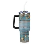 Mintoprints Summer Seashell Paint - Vaso de 1,134.0 g con asa y tapa con pajilla, taza de viaje de acero inoxidable aislada