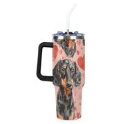 Mintoprints Taza de viaje de acero inoxidable con diseño de perros y animales, con asa y pajita, con diseño de corazón